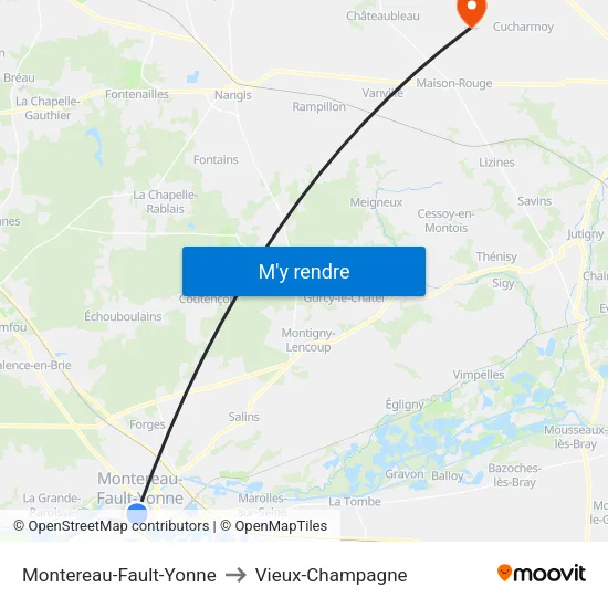 Montereau-Fault-Yonne to Vieux-Champagne map