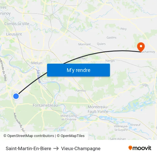 Saint-Martin-En-Biere to Vieux-Champagne map