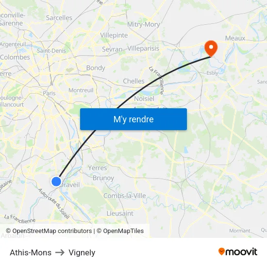 Athis-Mons to Vignely map