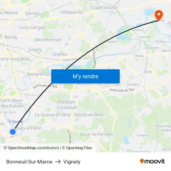 Bonneuil-Sur-Marne to Vignely map