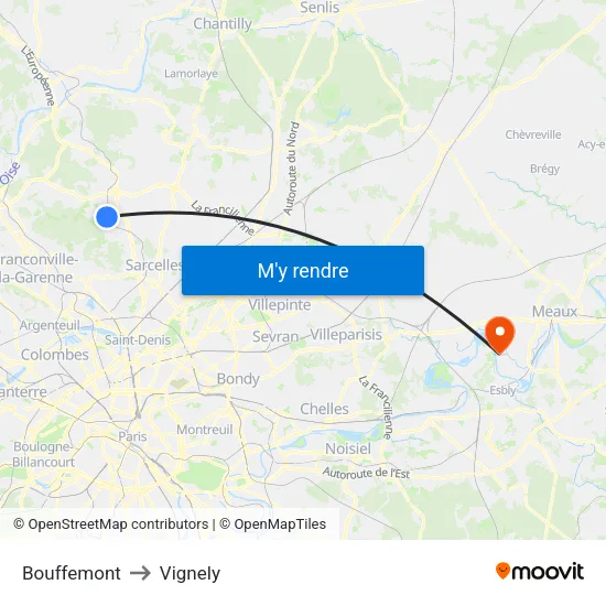 Bouffemont to Vignely map