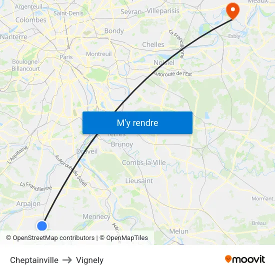 Cheptainville to Vignely map