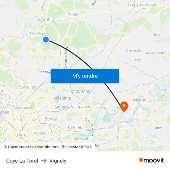 Coye-La-Foret to Vignely map