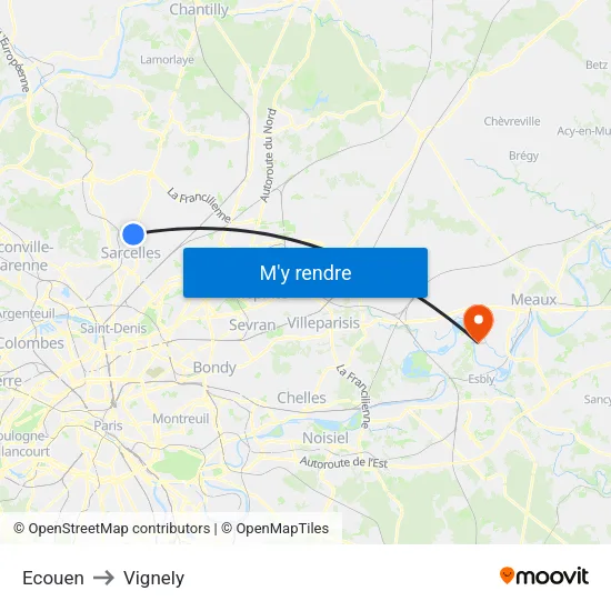 Ecouen to Vignely map