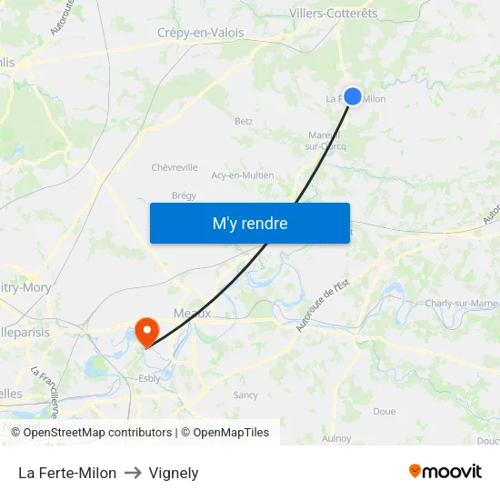 La Ferte-Milon to Vignely map