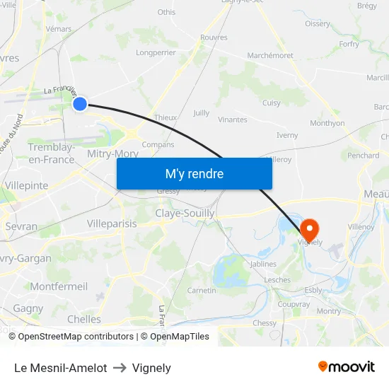 Le Mesnil-Amelot to Vignely map