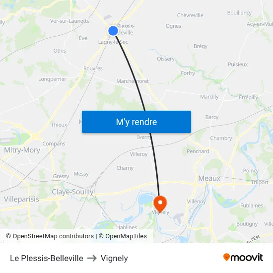Le Plessis-Belleville to Vignely map
