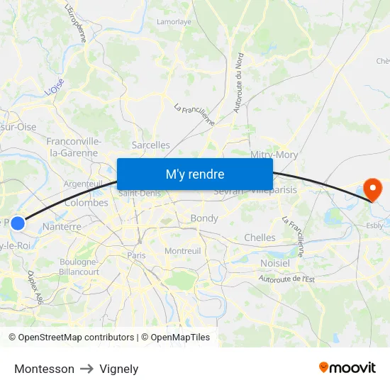 Montesson to Vignely map