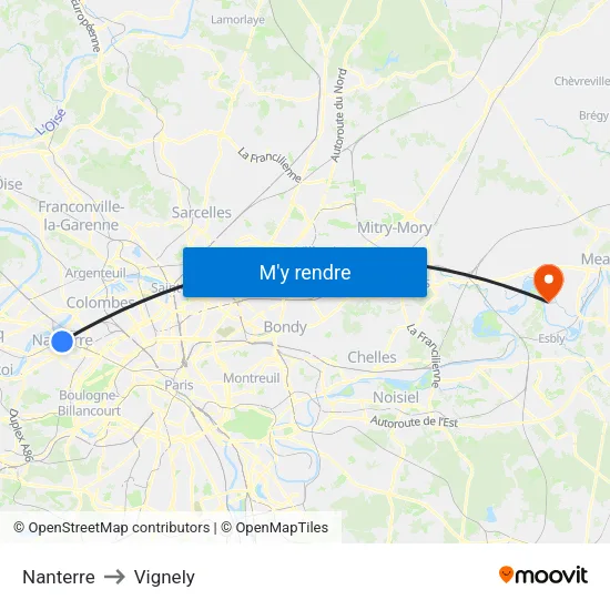 Nanterre to Vignely map