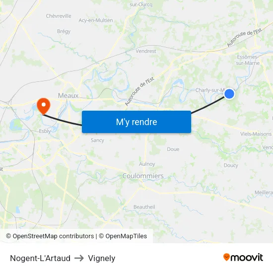 Nogent-L'Artaud to Vignely map