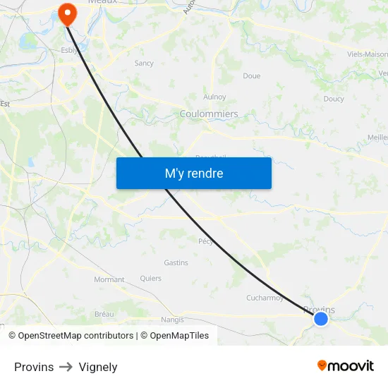Provins to Vignely map