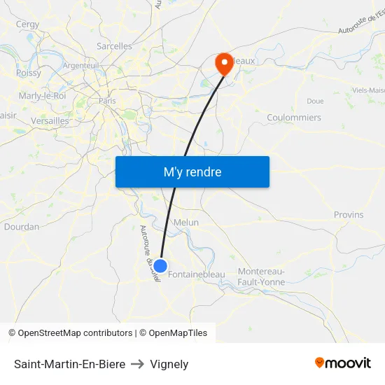 Saint-Martin-En-Biere to Vignely map