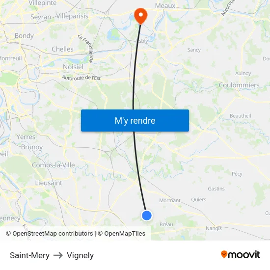 Saint-Mery to Vignely map
