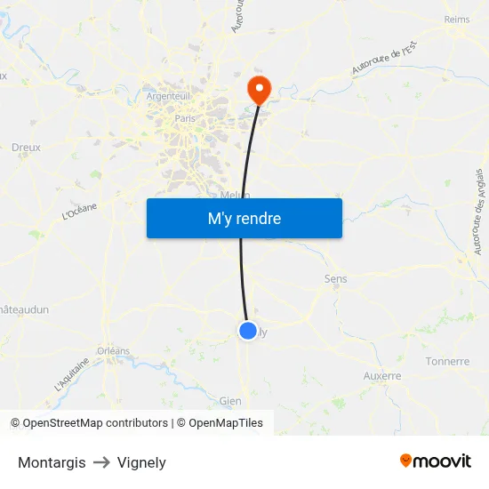 Montargis to Vignely map