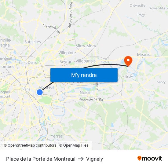 Place de la Porte de Montreuil to Vignely map