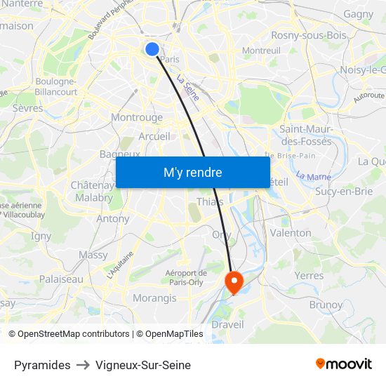 Pyramides to Vigneux-Sur-Seine map