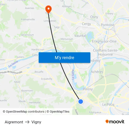 Aigremont to Vigny map