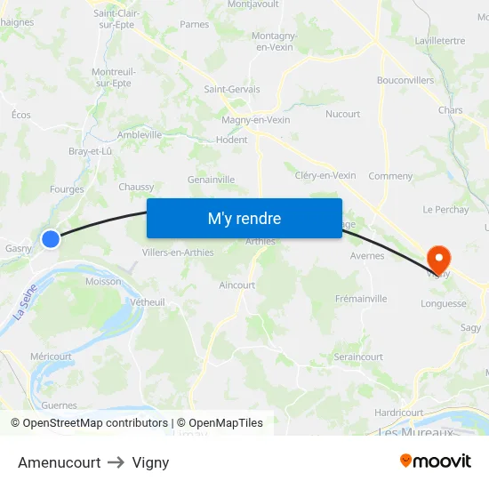 Amenucourt to Vigny map