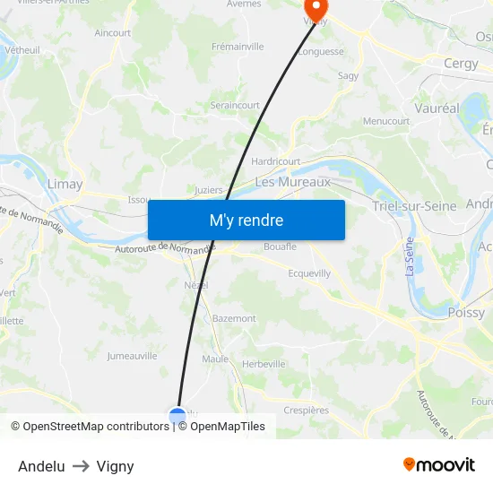 Andelu to Vigny map