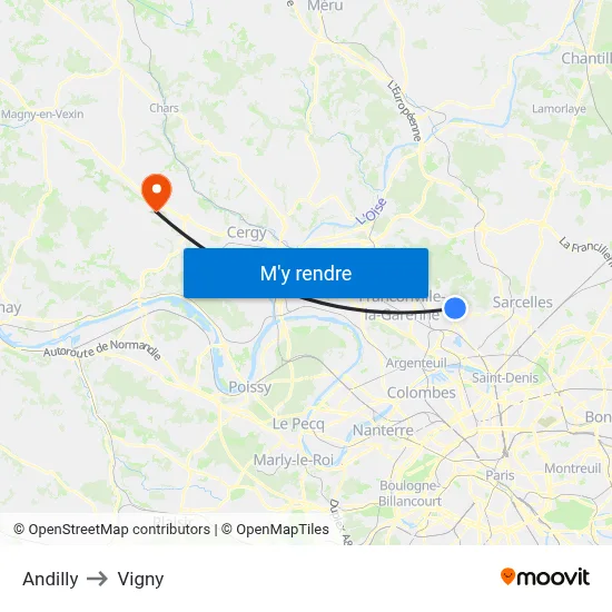 Andilly to Vigny map