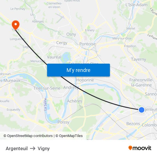 Argenteuil to Vigny map