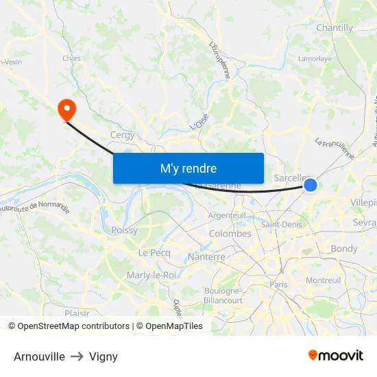 Arnouville to Vigny map