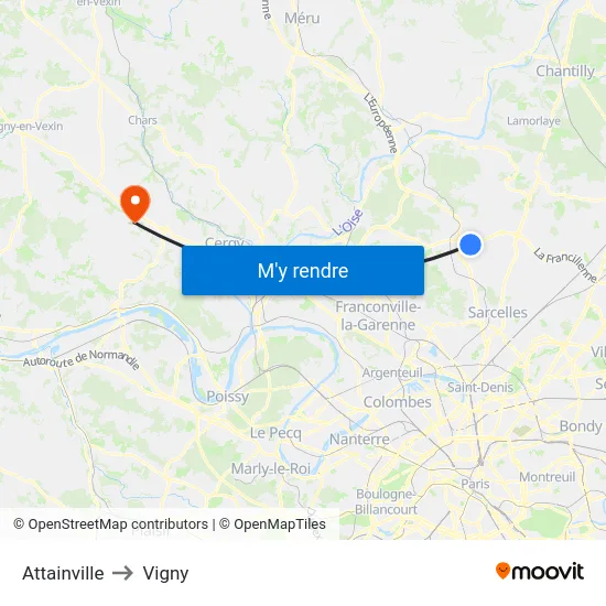 Attainville to Vigny map