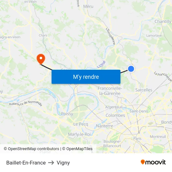 Baillet-En-France to Vigny map