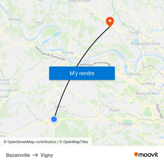 Bazainville to Vigny map