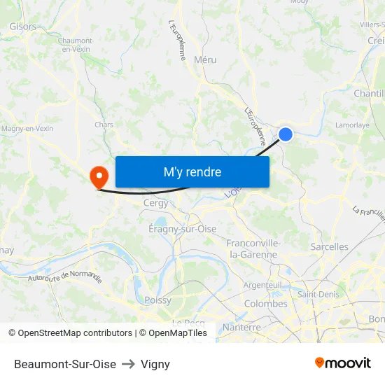 Beaumont-Sur-Oise to Vigny map