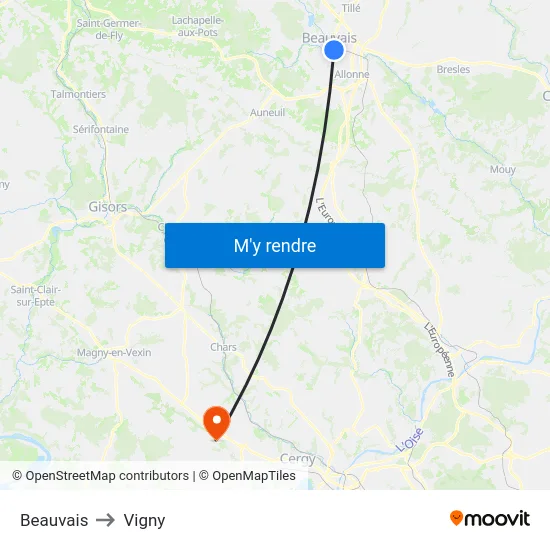 Beauvais to Vigny map