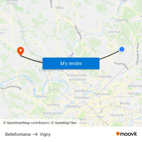 Bellefontaine to Vigny map