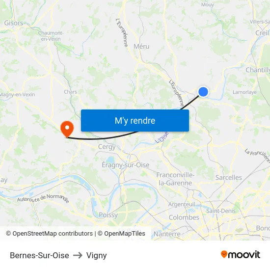 Bernes-Sur-Oise to Vigny map