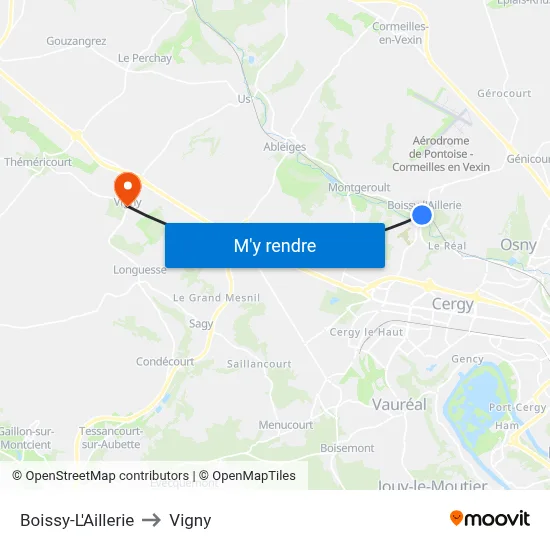 Boissy-L'Aillerie to Vigny map