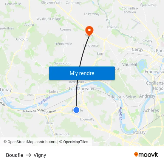 Bouafle to Vigny map