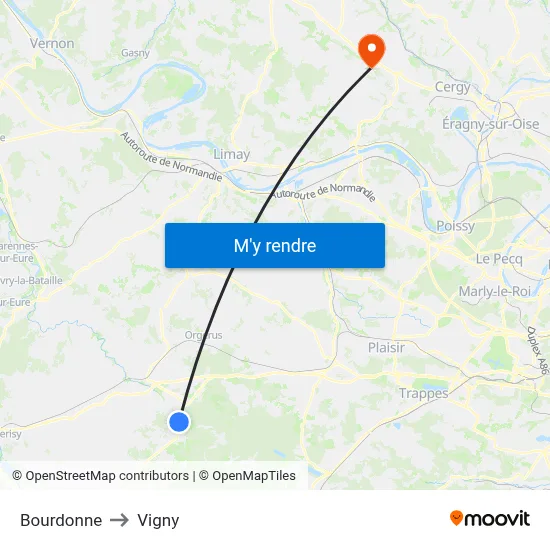 Bourdonne to Vigny map