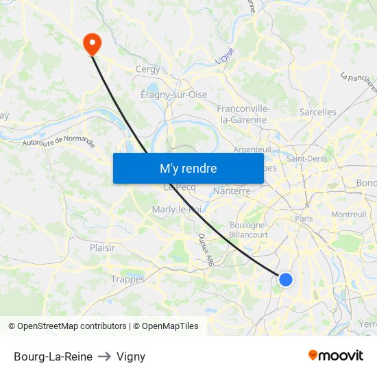 Bourg-La-Reine to Vigny map