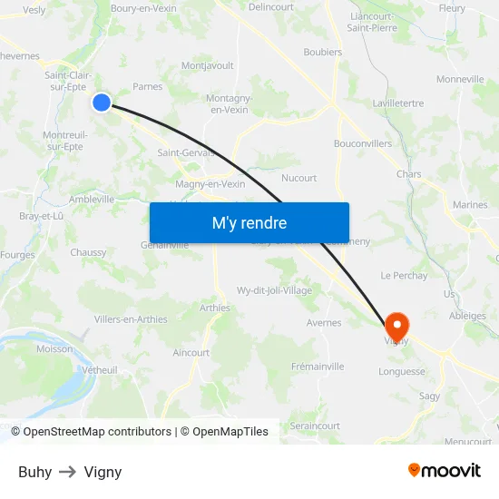 Buhy to Vigny map