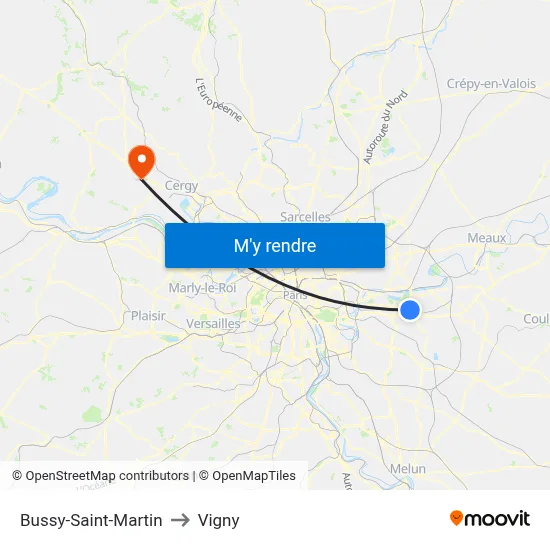Bussy-Saint-Martin to Vigny map