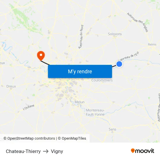 Chateau-Thierry to Vigny map