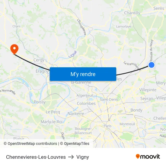Chennevieres-Les-Louvres to Vigny map