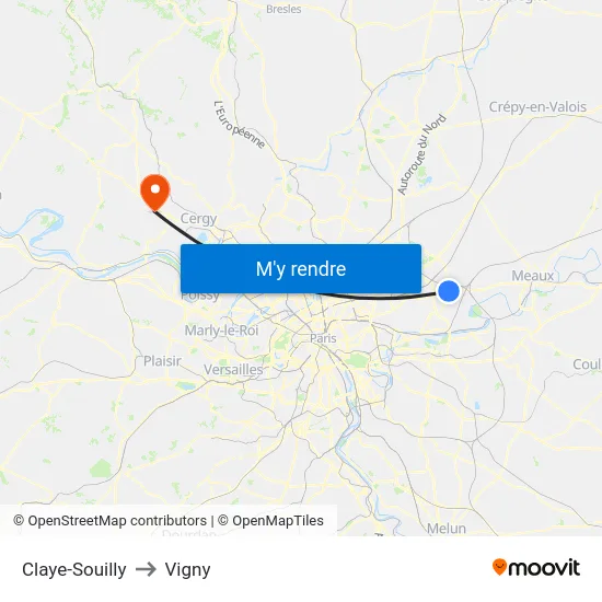 Claye-Souilly to Vigny map