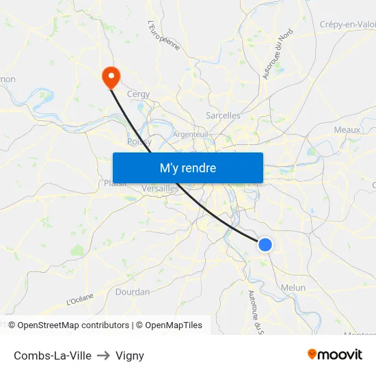 Combs-La-Ville to Vigny map