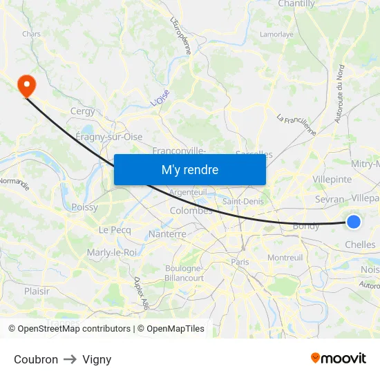 Coubron to Vigny map
