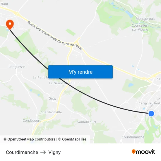 Courdimanche to Vigny map