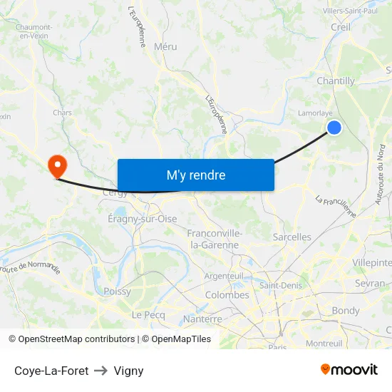 Coye-La-Foret to Vigny map