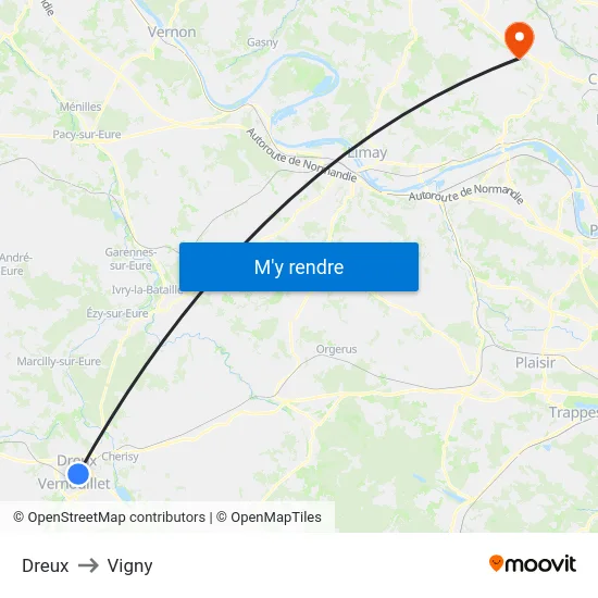 Dreux to Vigny map
