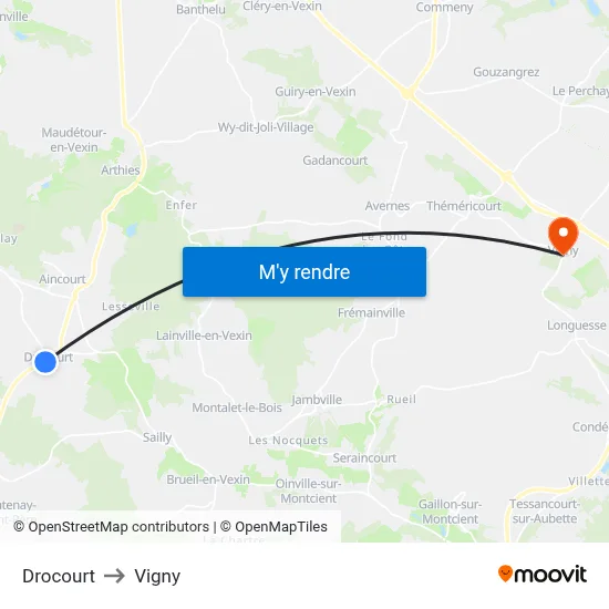 Drocourt to Vigny map