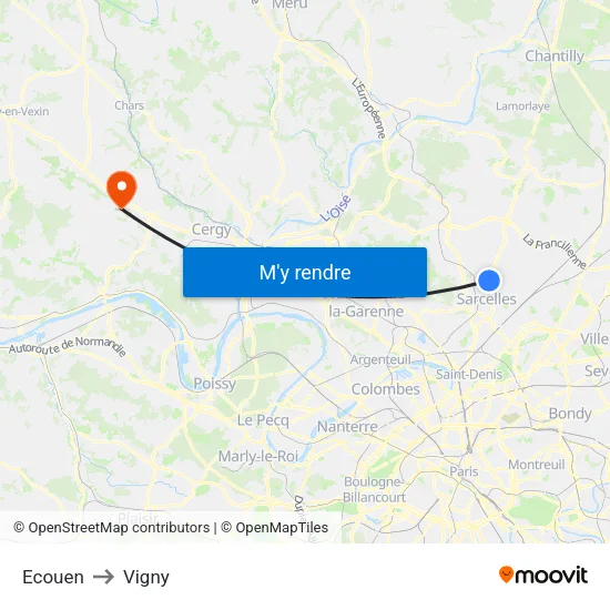 Ecouen to Vigny map
