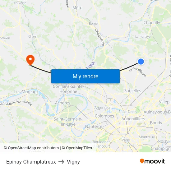 Epinay-Champlatreux to Vigny map